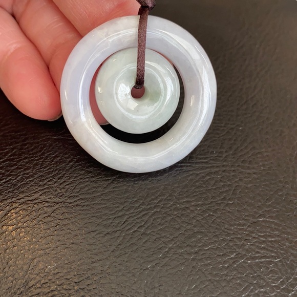 Double Round Donut Jade Natural Pendant White Lucky